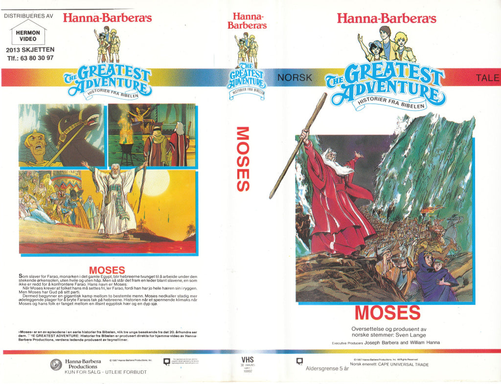 Download / Stream: Hanna Barbera Historier fra Bibelen. Moses. 1987. VHS SB. Norwegian dubbing. VHS