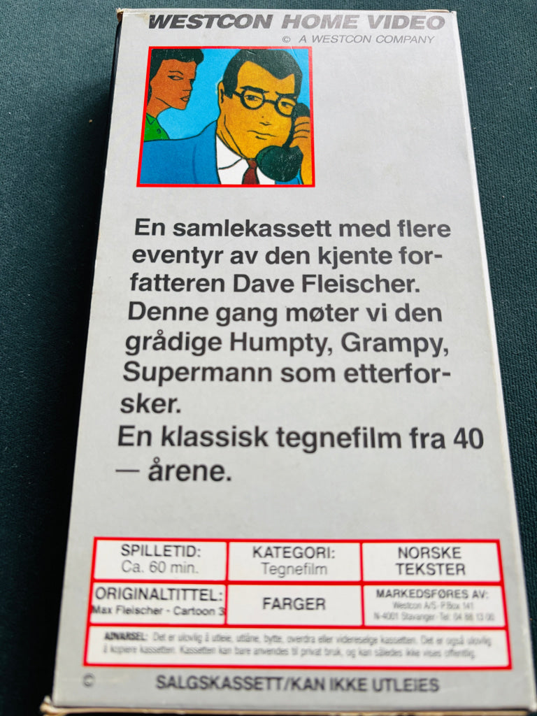 Download / Stream: Max Fleischer’s Cartoon Capers. VHS slipcase. Norwegian subtitles. VHS