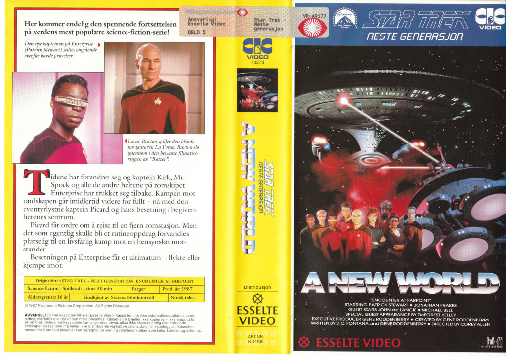 Download / Stream: Star Trek - Neste Generasjon: A New World. 1987. Vhs Big Box. Norwegian