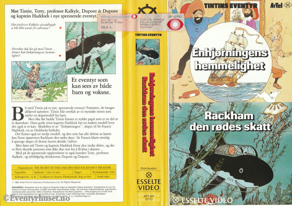 Download / Stream: Tintin´s Eventyr: Enhjørningens Hemmelighet Rackham Den Rødes Skatt. 1981. Vhs