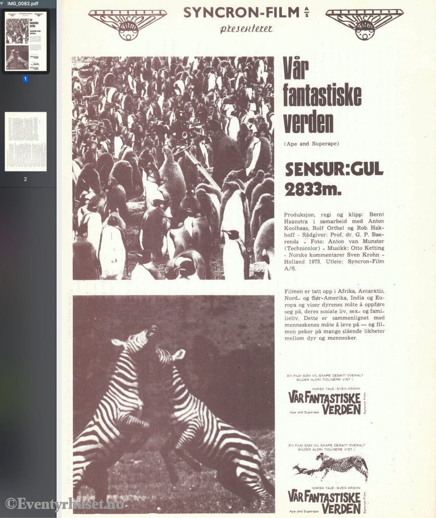 Download: Vår Fantastiske Verden. Unik Brosjyre På 2 Sider Med Norsk Tekst (Vaskeseddel). Digital