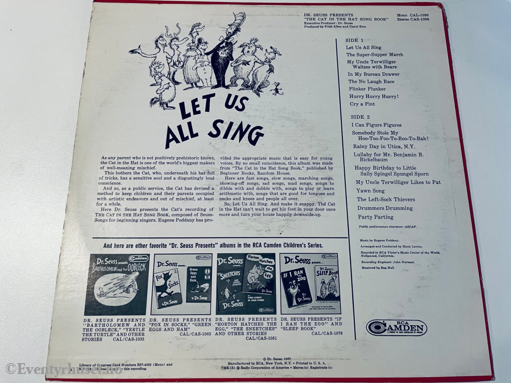 Dr. Seuss Presents The Cat In The Hat Songbook. 1967. Lp. Lp Plate