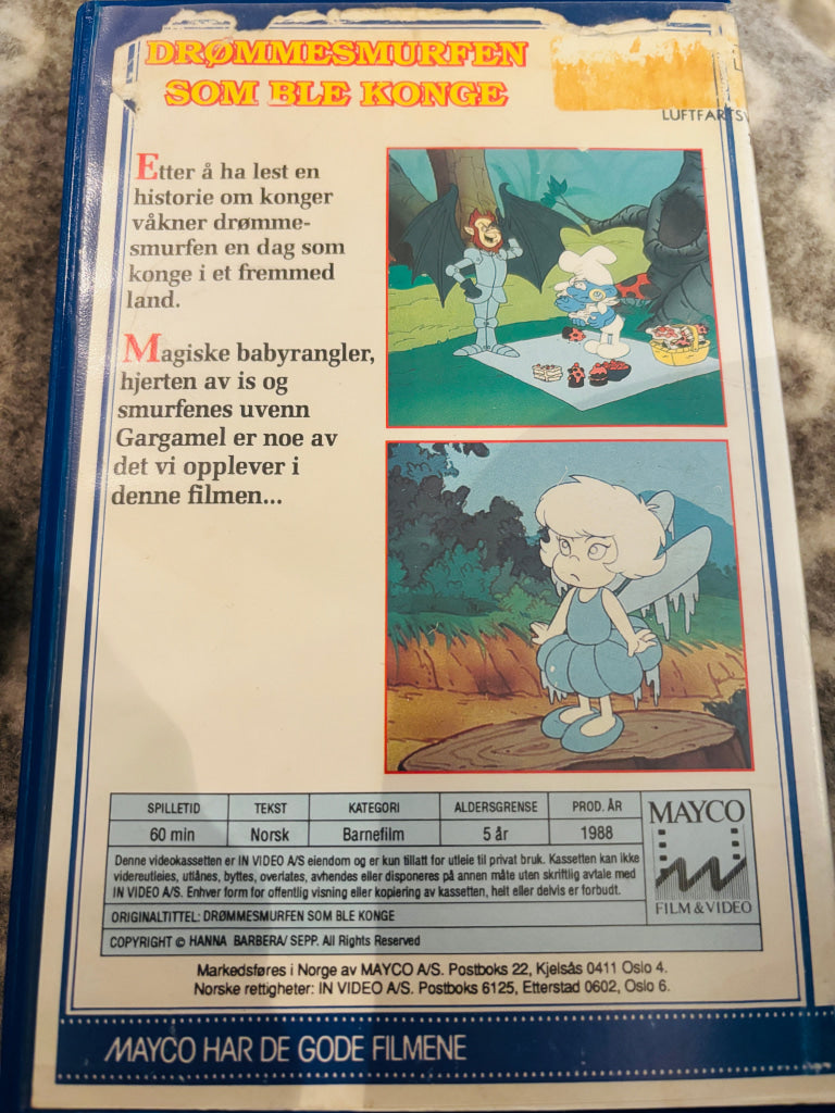 Drømmesmurfen som ble konge (Smurfene). 1988. VHS Big Box. VHS