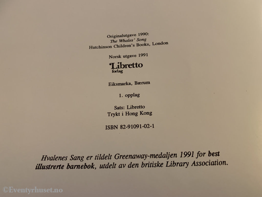 Dylan Sheldon Og Gary Blythe. 1991. Hvalens Sang. Fortelling