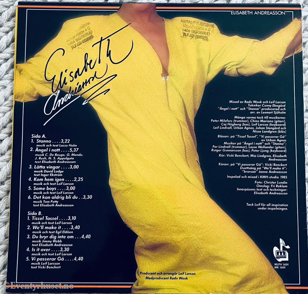 Elisabeth Andreasson – Elisabeth. 1985. Lp. Lp Plate