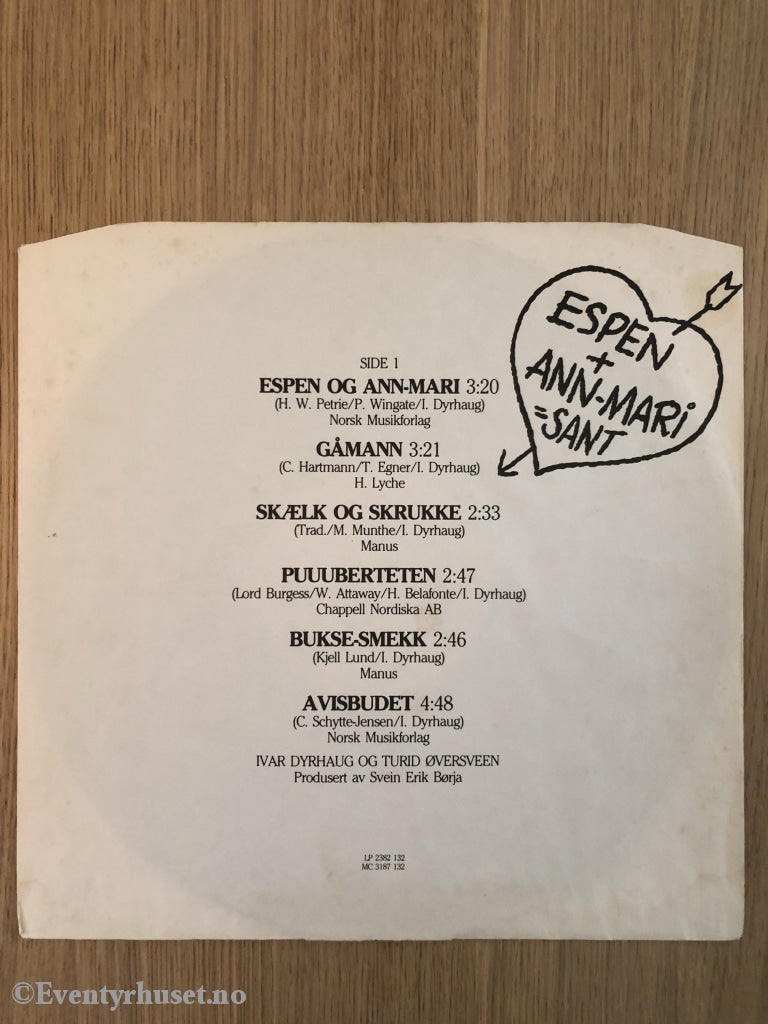 Espen + Ann-Mari = Sant. 1982. Lp. Lp Plate