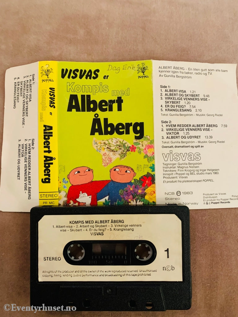 Gunilla Bergstrøm. 1983. Visvas Er Kompis Med Albert Åberg. Kassett. Kassettbok