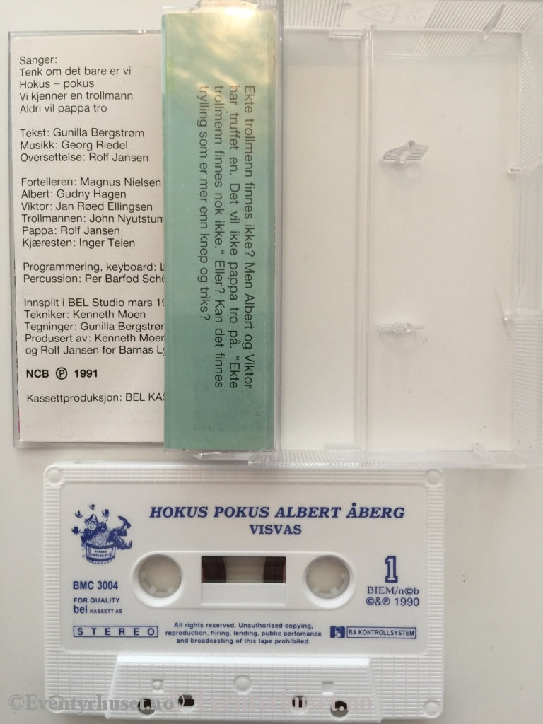 Gunilla Bergstrøm. 1990. Hokus - Pokus Albert Åberg! Visvas. Kassett. Kassettbok