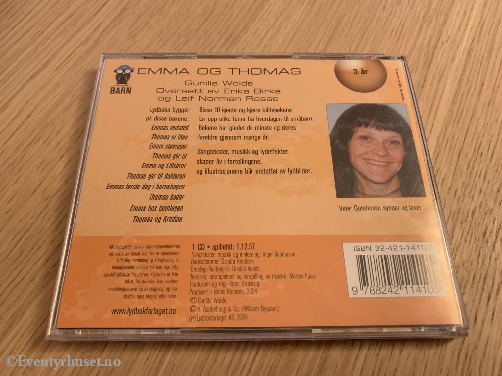 Gunilla Wolde. 2004. Emma Og Thomas. Lydbok Cd.