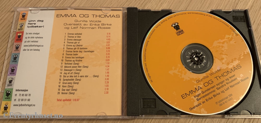 Gunilla Wolde. 2004. Emma Og Thomas. Lydbok Cd.