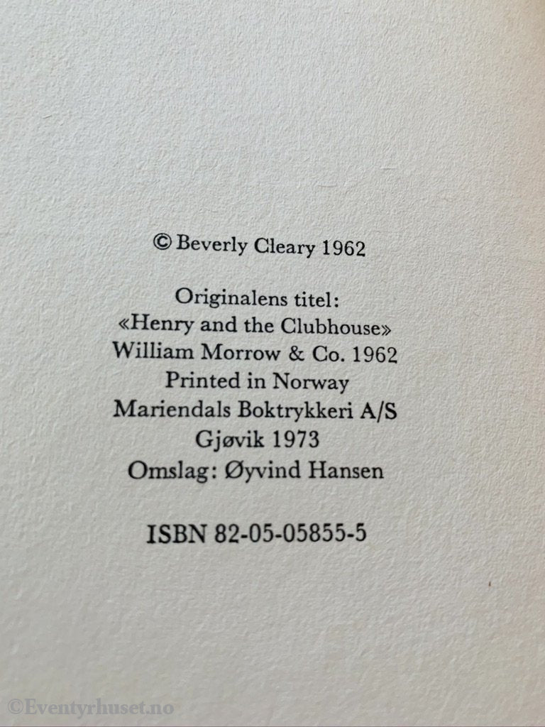 Gyldendals Gode Guttebøker (Ggg): Beverly Clearly. 1962/73. Henry Og Klubbhuset. Fortelling