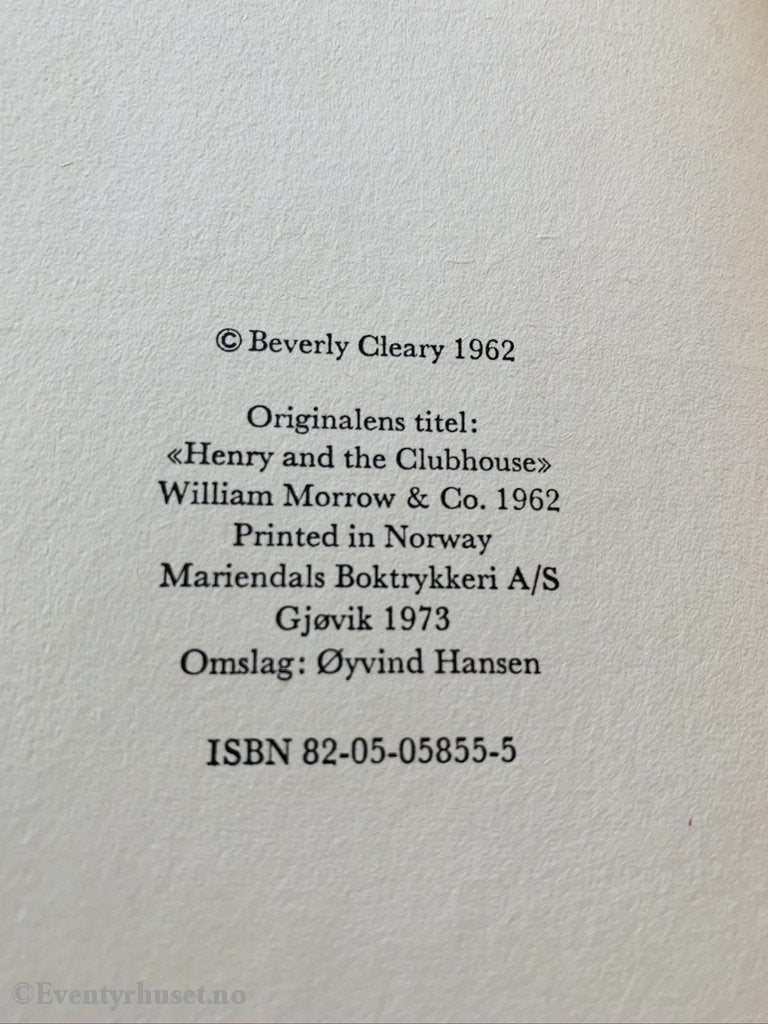 Gyldendals Gode Guttebøker (Ggg): Beverly Clearly. 1962/73. Henry Og Klubbhuset. Fortelling