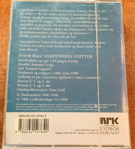 Henrik Ibsen. 1998. Samfunnets Støtter (Nrk). Lydbok På Dobbel Kassett. Kassett (Mc)