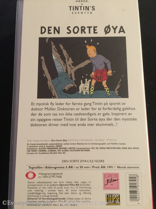 Tintin. 1991. Den Sorte Øya. Vhs. Vhs