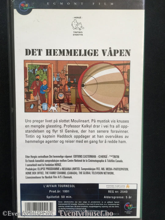 Tintin. 1991. Det Hemmelige Våpen. Vhs. Vhs