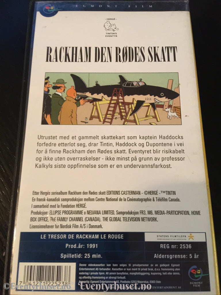 Tintin. 1991. Rackham Den Rødes Skatt. Vhs. Vhs