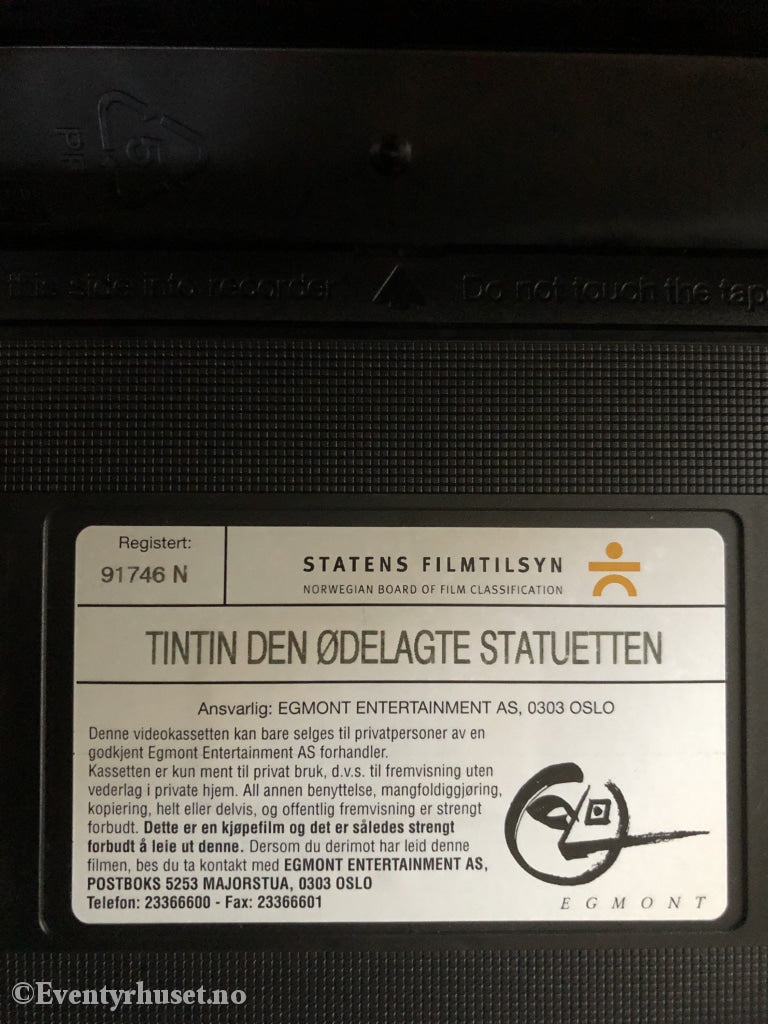 Hergé: Tintins Eventyr - Den Ødelagte Statuetten. 1991. Vhs. Vhs