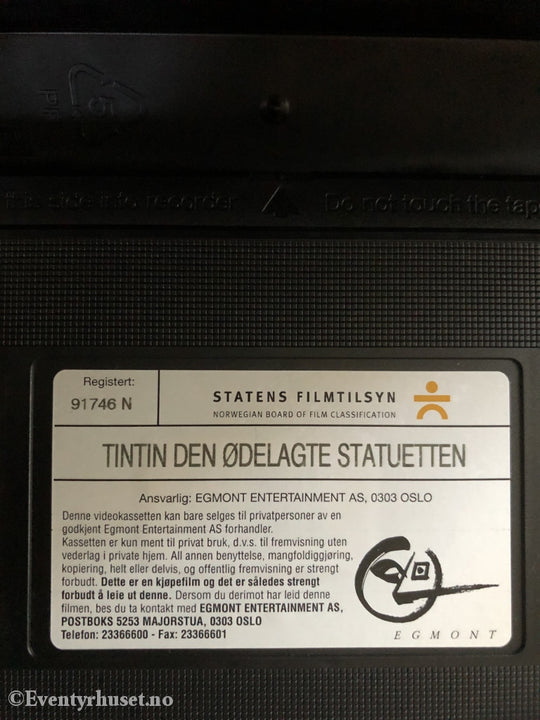 Hergé: Tintins Eventyr - Den Ødelagte Statuetten. 1991. Vhs. Vhs