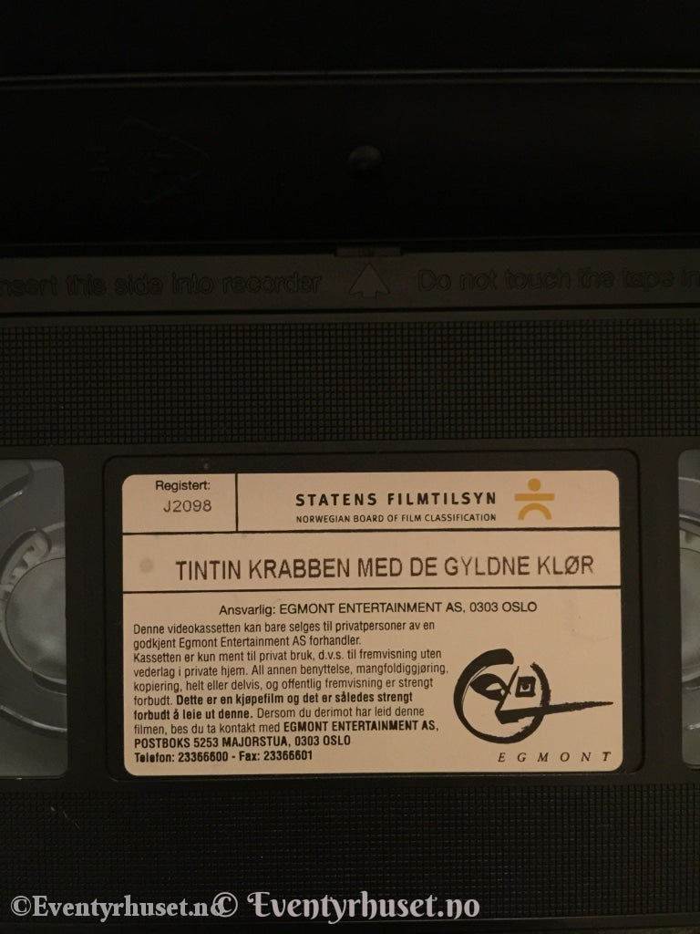 Tintins Eventyr. Krabben Med De Gyldne Klør. 1991. Vhs. Vhs