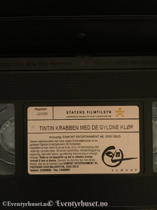 Tintins Eventyr. Krabben Med De Gyldne Klør. 1991. Vhs. Vhs