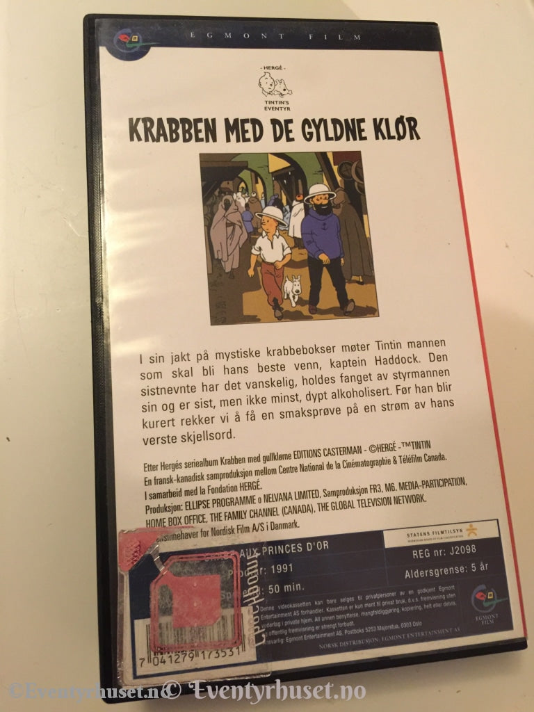 Tintins Eventyr. Krabben Med De Gyldne Klør. 1991. Vhs. Vhs