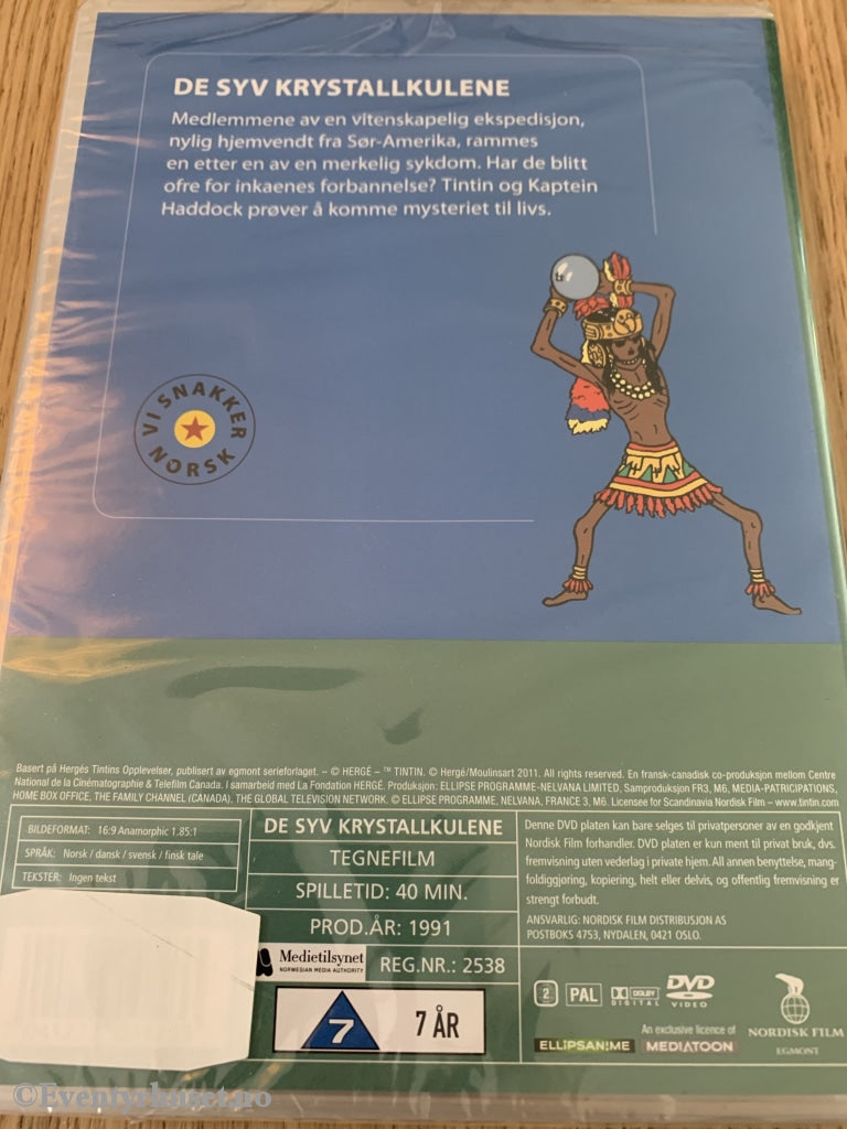 Hergé. Tintins Opplevelser. De Syv Krystallkulene. 1991. Dvd Ny I Plast.