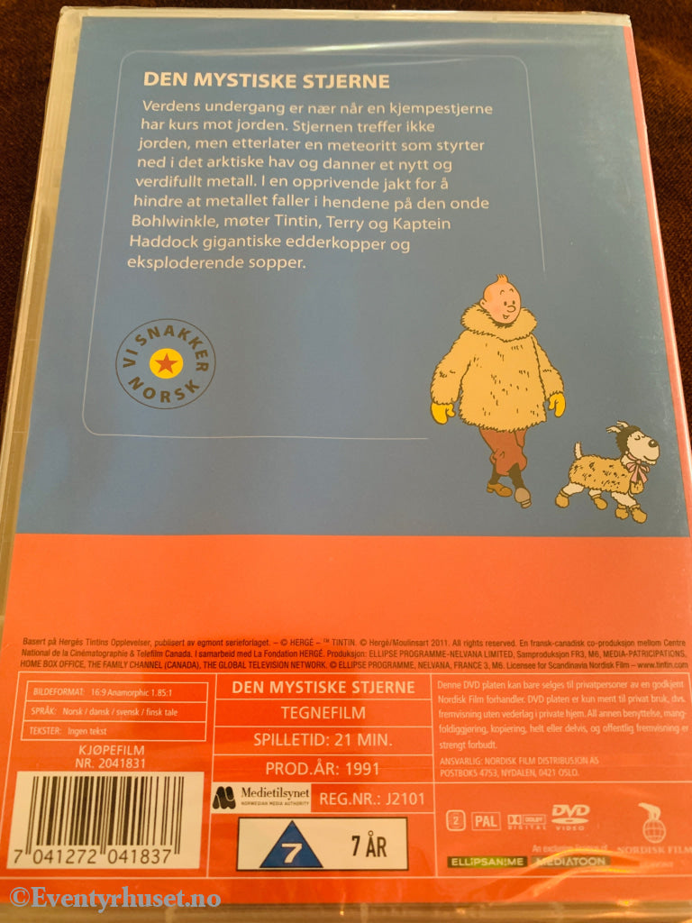Hergé. Tintins opplevelser. Den mystiske stjerne. 1991. DVD ny i plast. DVD