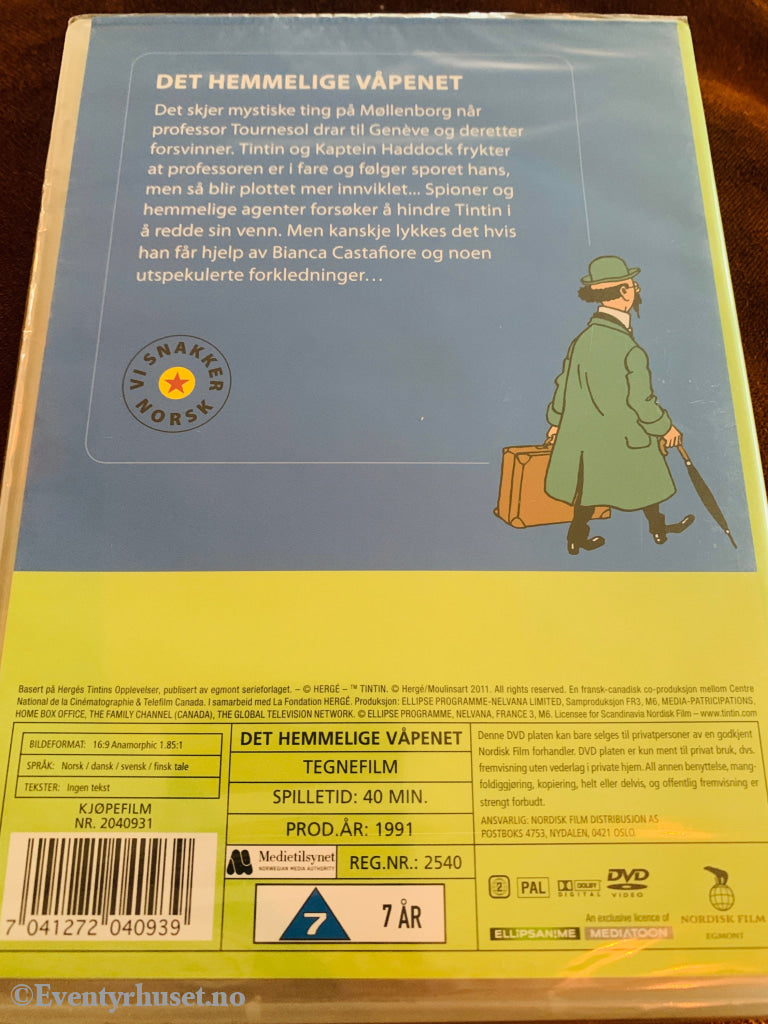 Hergé. Tintins Opplevelser. Det hemmelige våpenet. 1991. DVD ny i plast! DVD