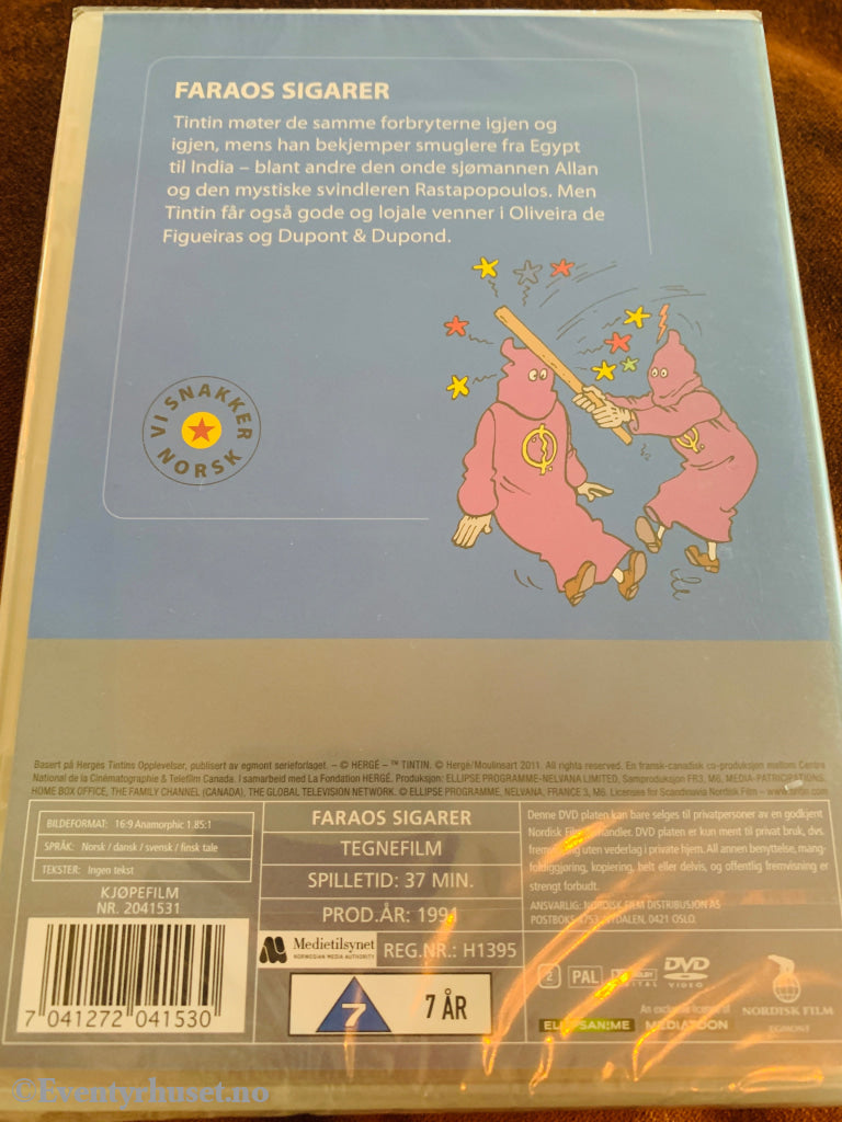 Hergé. Tintins Opplevelser. Faraos Sigarer. 1991. DVD ny i plast! DVD