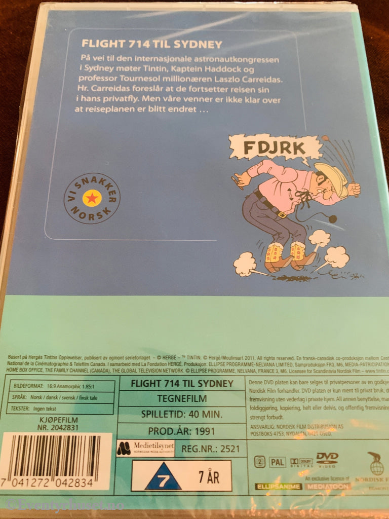Hergé. Tintins opplevelser. Flight Nr. 714 til Sydney. 1991. DVD ny i plast. DVD