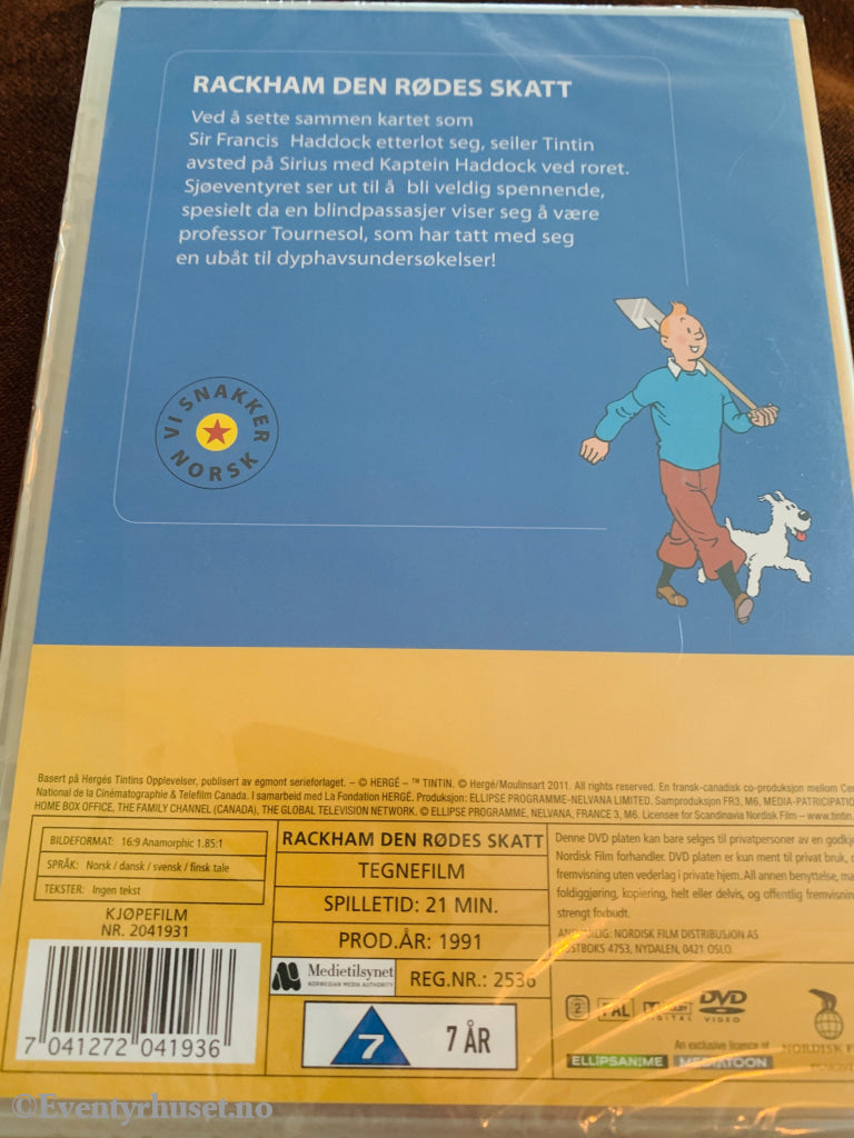 Hergé. Tintins Opplevelser. Rackham den rødes skatt. 1991. DVD ny i plast! DVD