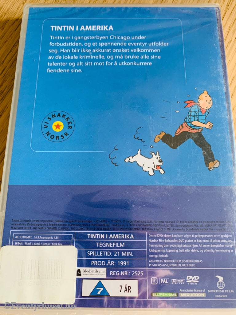 Hergé. Tintins Opplevelser. Tintin I Amerika. 1991. Dvd Ny Plast.