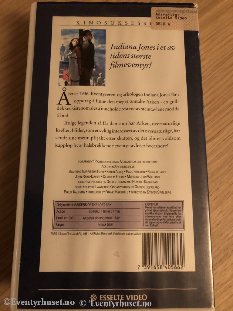 Indiana Jones. 1981. Jakten På Den Forsvunnede Skatten. Vhs. Vhs