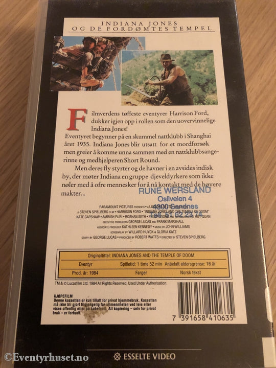 Indiana Jones Og De Fordømtes Tempel. 1984. Vhs. Vhs