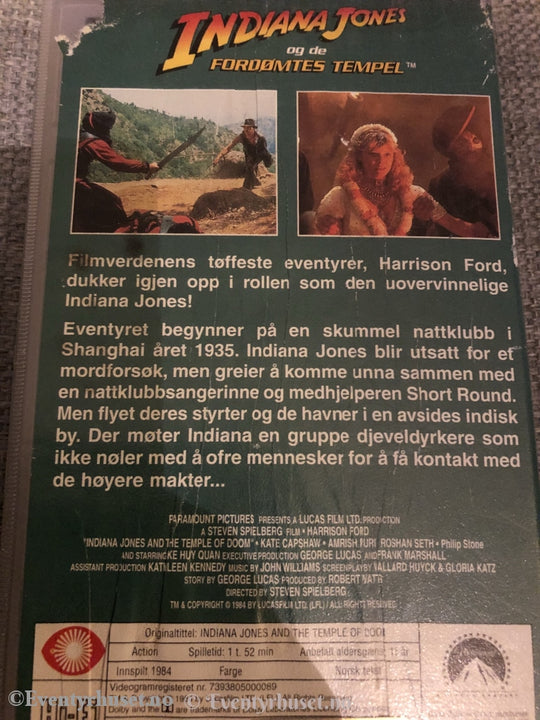 Indiana Jones Og De Fordømtes Tempel. 1984. Vhs. Vhs