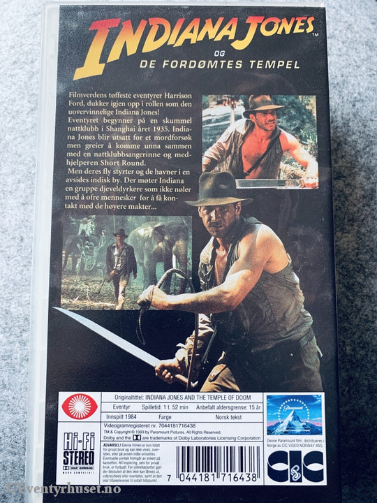 Indiana Jones Og De Fordømtes Tempel. 1984. Vhs. Vhs