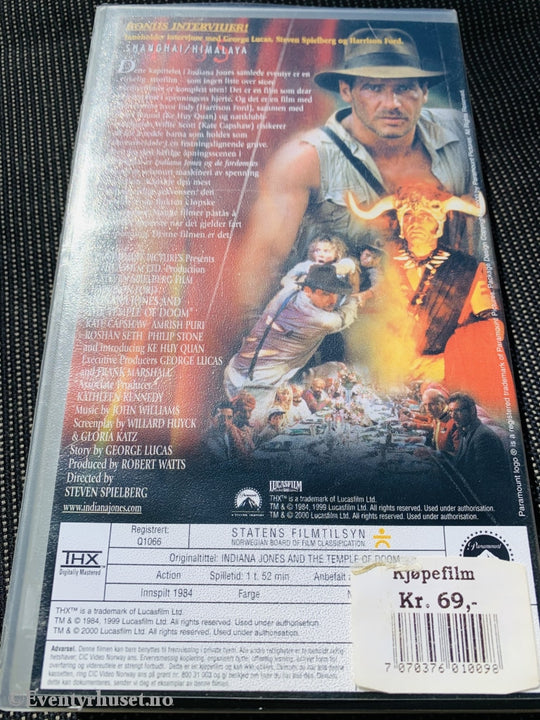Indiana Jones Og De Fordømtes Tempel. 1984. Vhs (Widescreen Thx).