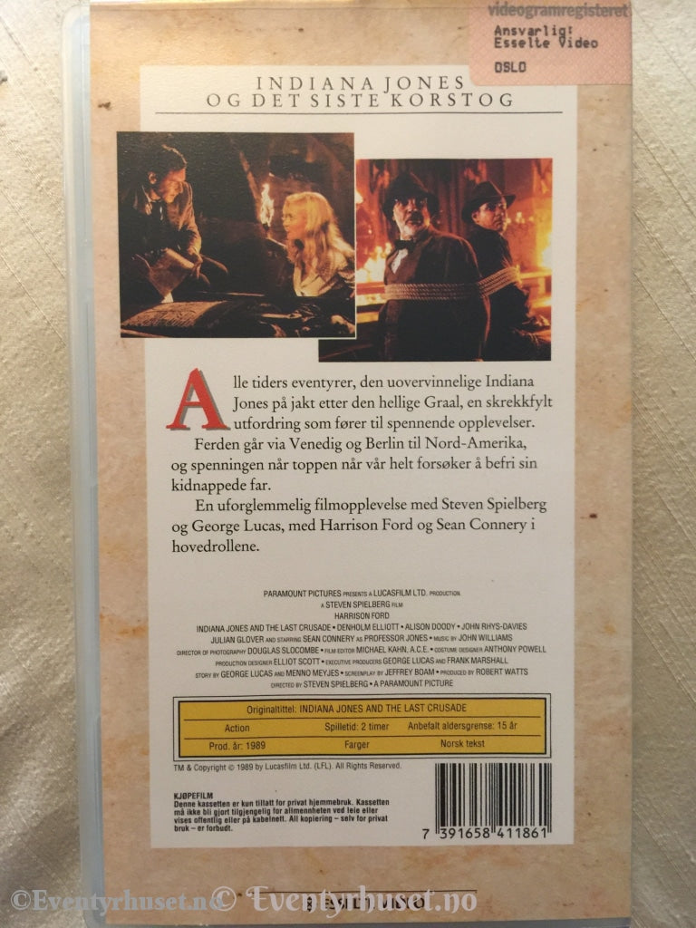 Indiana Jones Og Det Siste Korstog. 1989. Vhs. Vhs