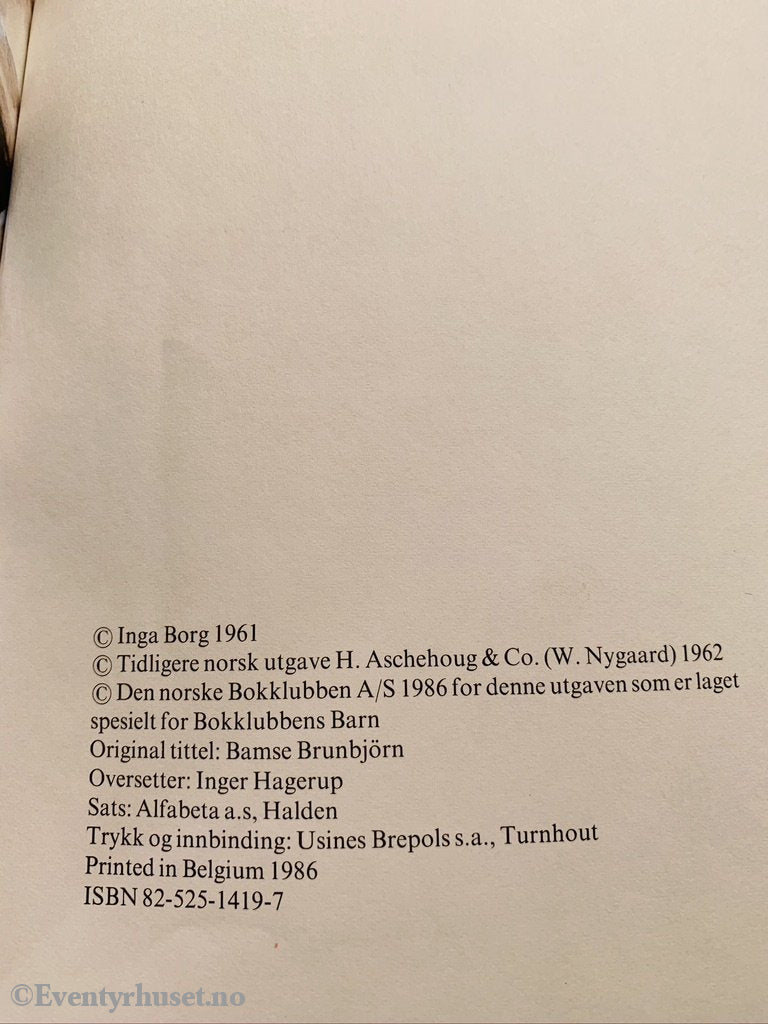 Inga Borg. 1961/82. Bamse Brunbjørn. Fortelling