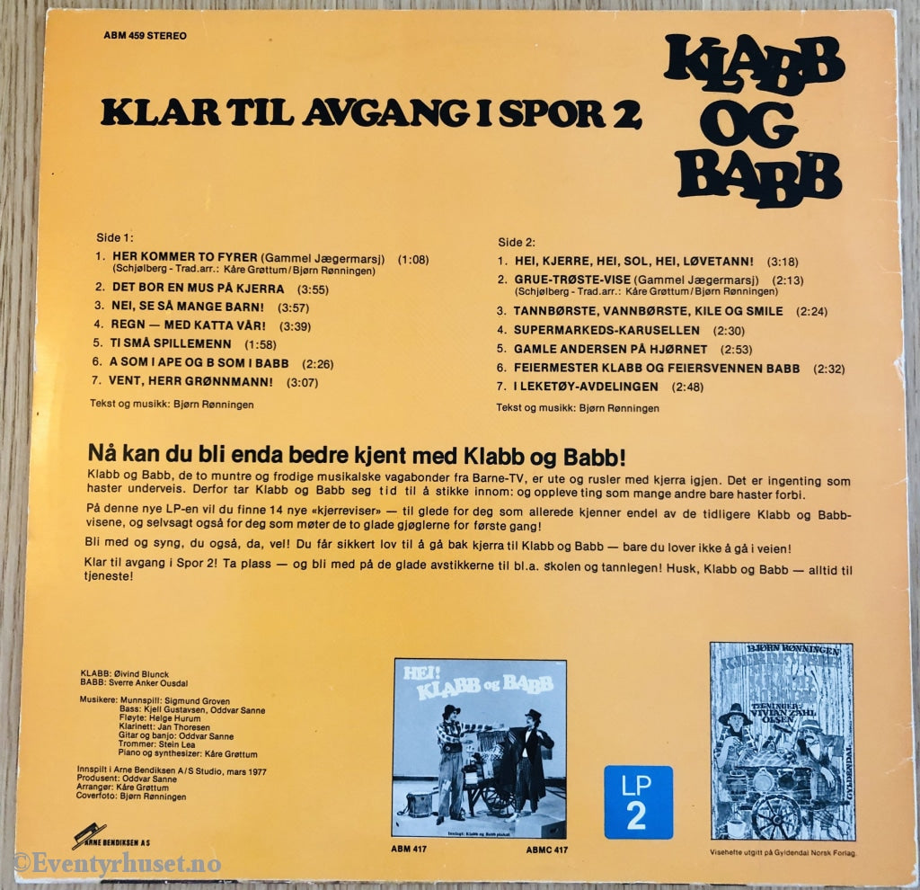 Klabb Og Babb. 1977. Klar Til Avgang I Spor 2. Lp. Lp Plate