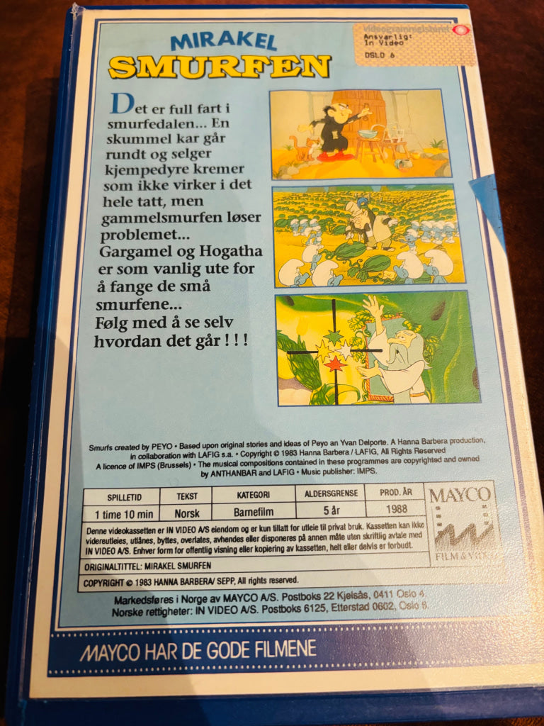Mirakel Smurfen. VHS Big Box.