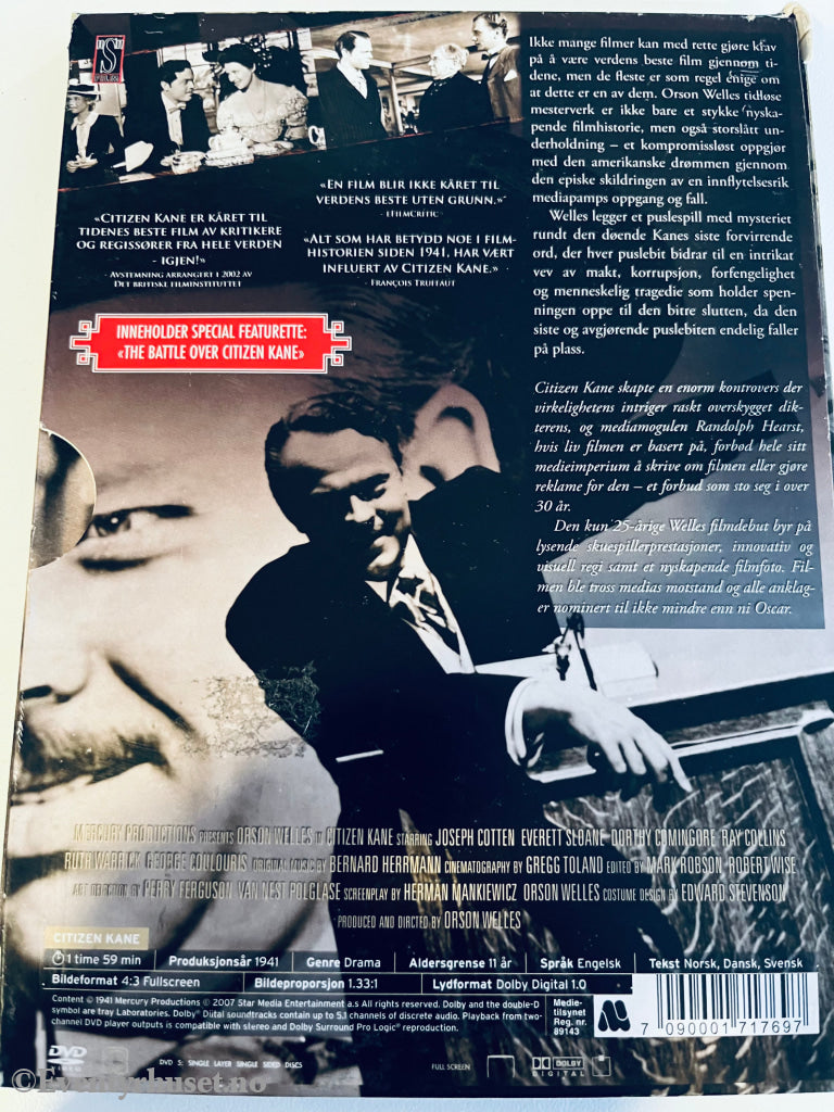 Orson Welles Citizen Kane. 1941. Dvd Slipcase.