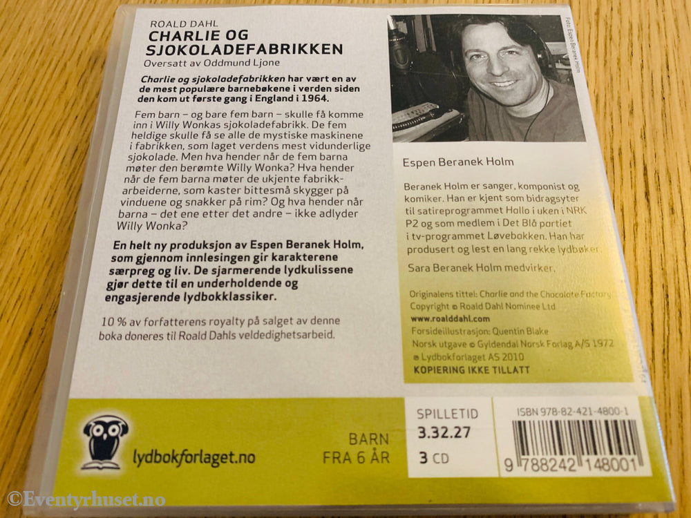 Roald Dahl. 1972/10. Charlie Og Sjokoladefabrikken. Lydbok På 3Xcd. Cd