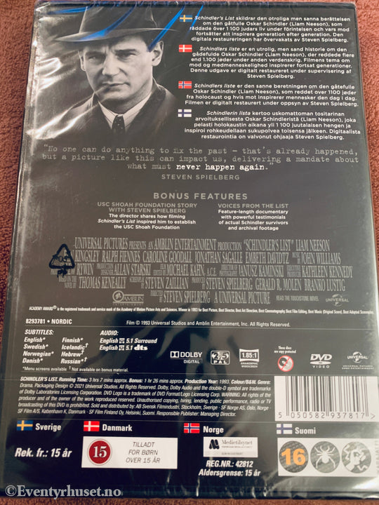 Schindler's List. DVD. Ny i plast!