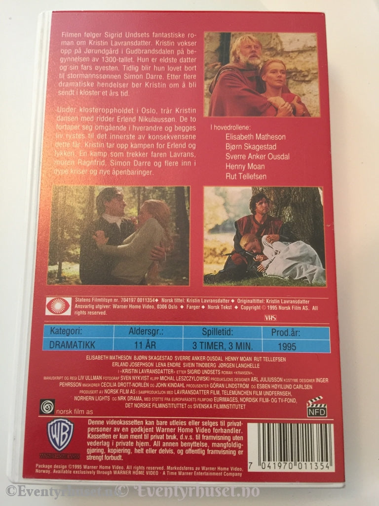 Sigrid Undset. 1995. Kristin Lavransdatter. Kransen - En Film Av Liv Ullmann. Vhs. Vhs