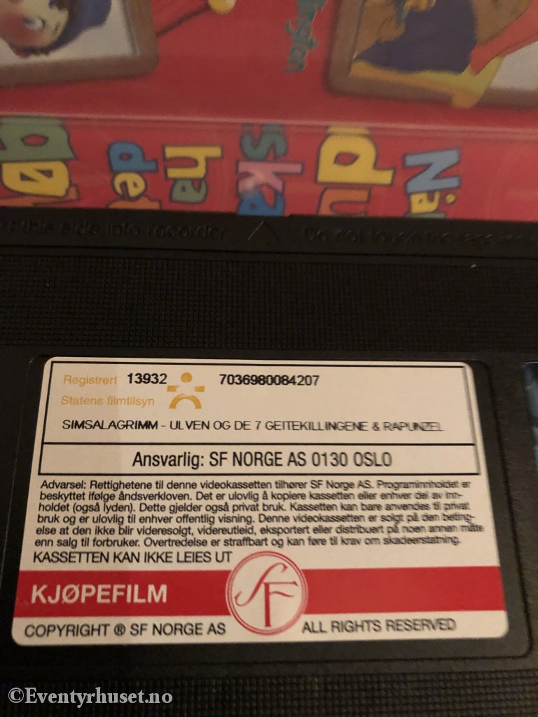 Simsala Grimm. 1999. Ulven Og De 7 Geitekillingene & Rapunzel. Vhs. Vhs