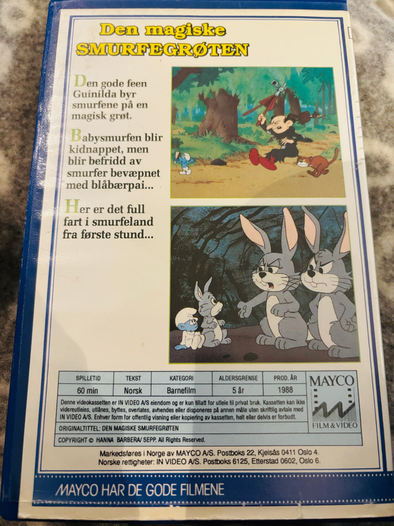 Smurfene - Den magiske smurfegrøten. 1988. VHS Big Box. VHS Big Box