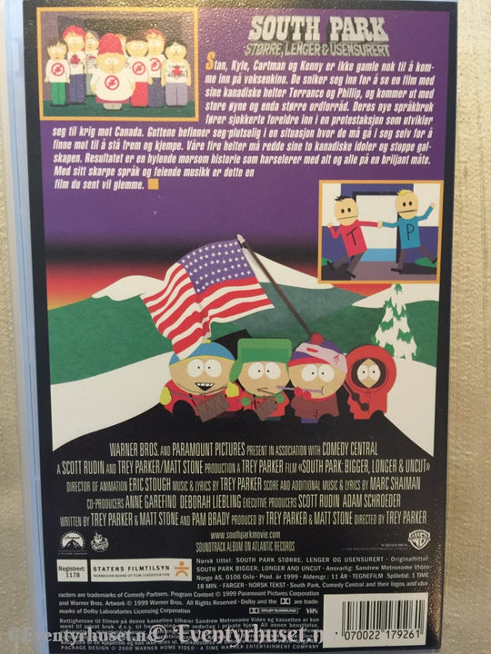 South Park. Større Lenger & Usensurert. 1989. Vhs. Vhs