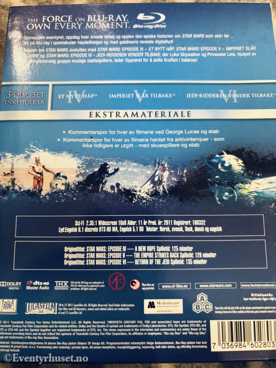 Star Wars Original Trilogy (IV, V, VI). Blu-ray.