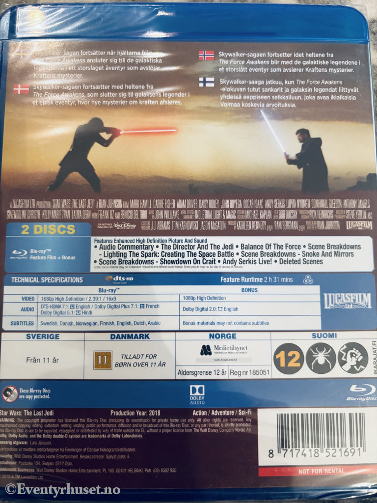 Star Wars - The Last Jedi. Blu-ray. Ny i plast!